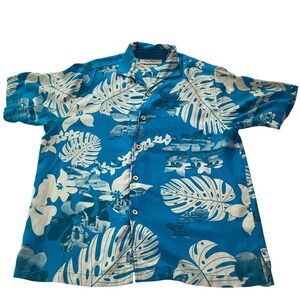 Tommy Bahama Mens Original Fit Silk Aloha Hawaiian Shirt Blue White Floral Small